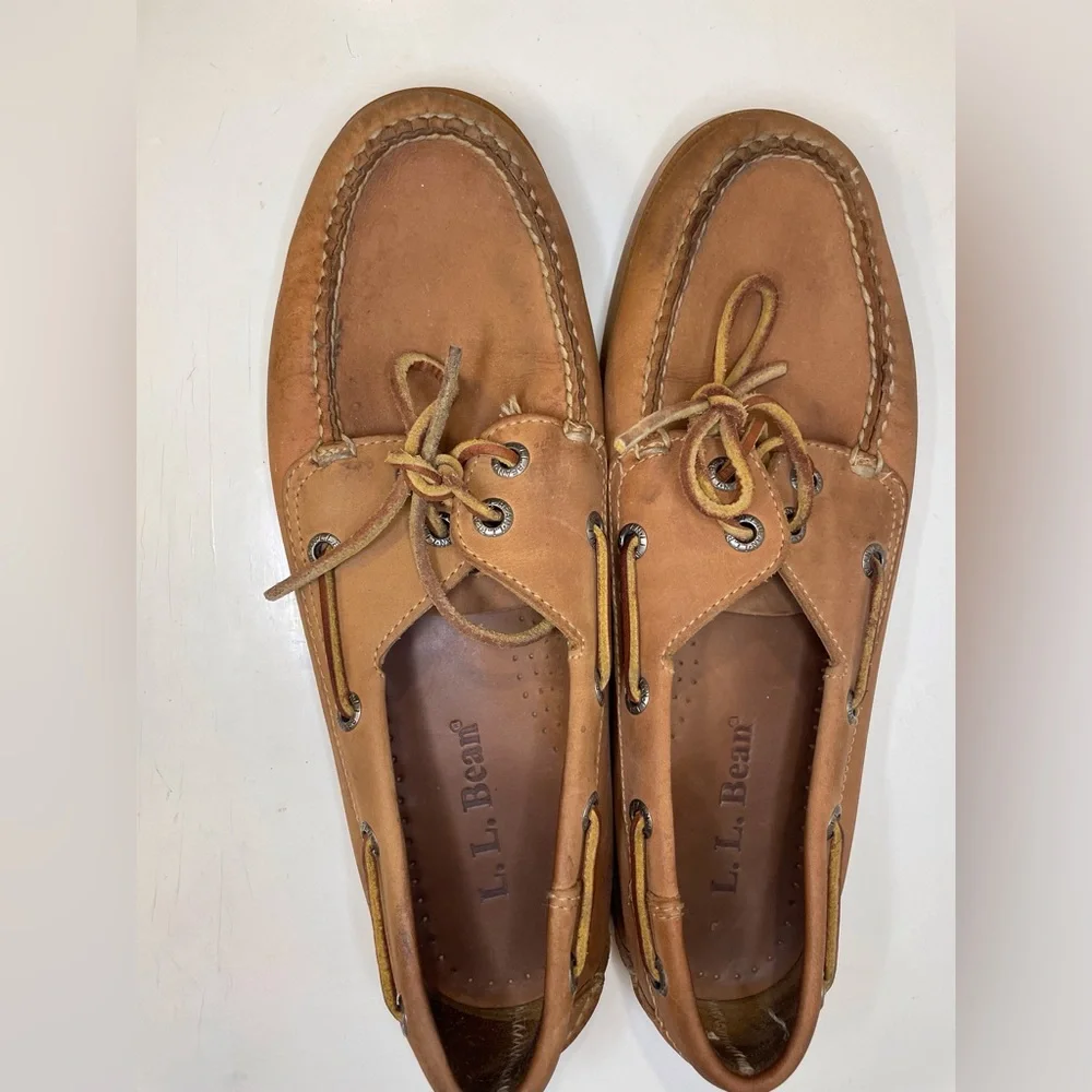 L.L.Bean Men's Casco Bay‎ Boat Mocs Shoes in Light Brown Size 9M